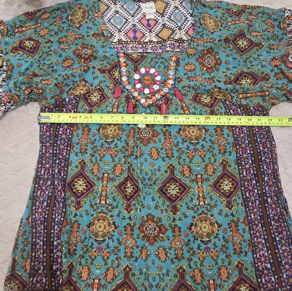 Sand & Spirit Colorful Boho Tasseled Swim Cotton Cover-Up, Size Large - Picture 3 of 6
